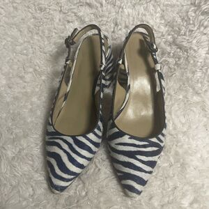 Ann Taylor leather Zebra Print Navy blue & white Hair calf Slingback pumps SZ9M